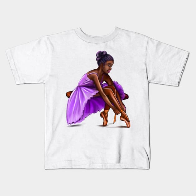 ballerina getting ready, lacing her ballet shoes - brown skin ballerina. Top 10 Best ballerina gifts. Top 10 gifts for black women Kids T-Shirt by Artonmytee